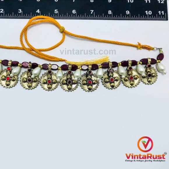 Pearls and Beads Jewelry Set, Handmade Coins Jewelry Set With Glass Stones, - Picture 12 of 12